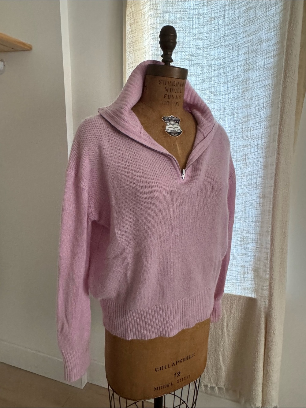 Bloomingdale's Light Lavender Half-Zip Cowl  Cashmere Sweater